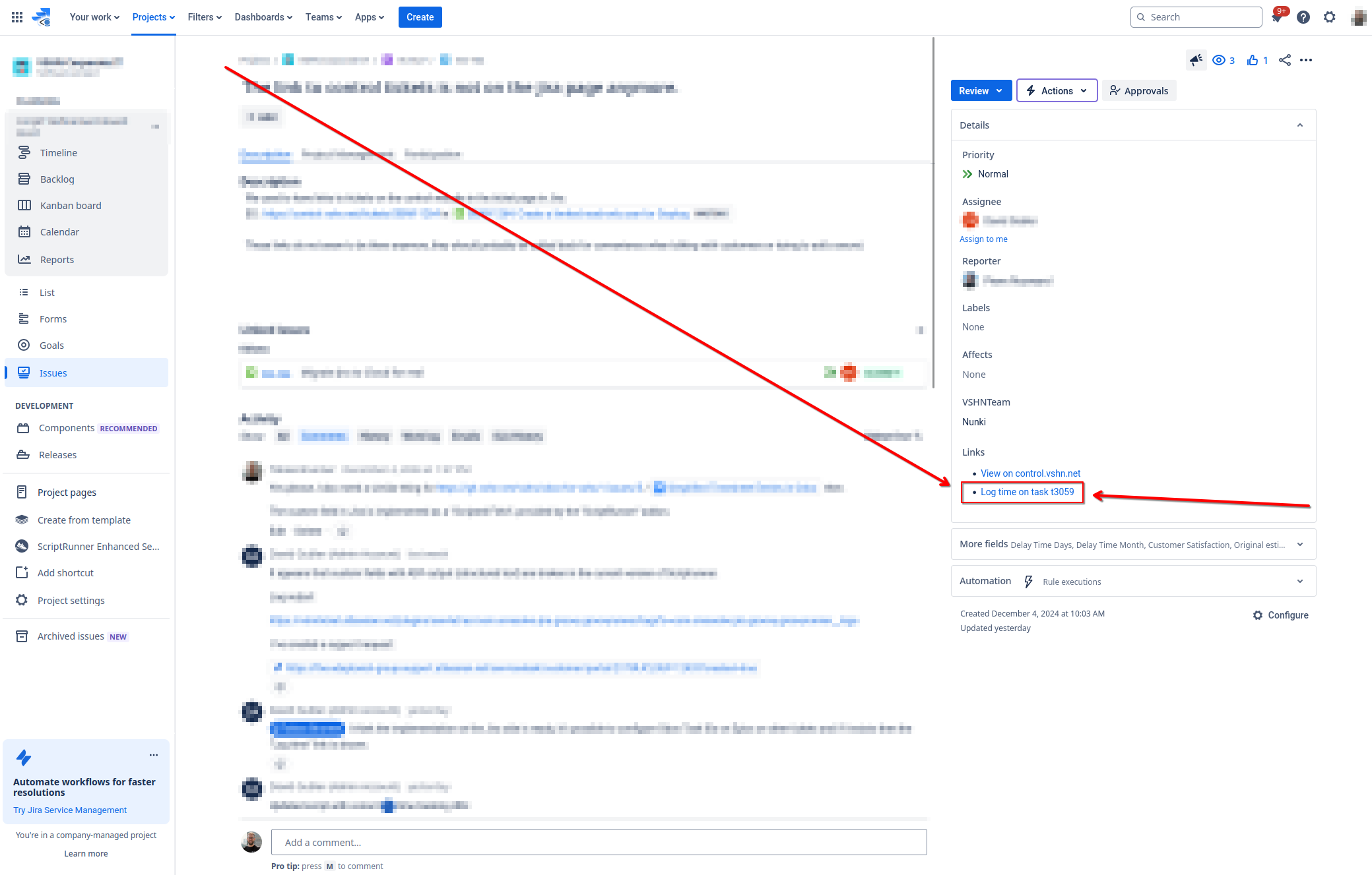 timetracking jira link